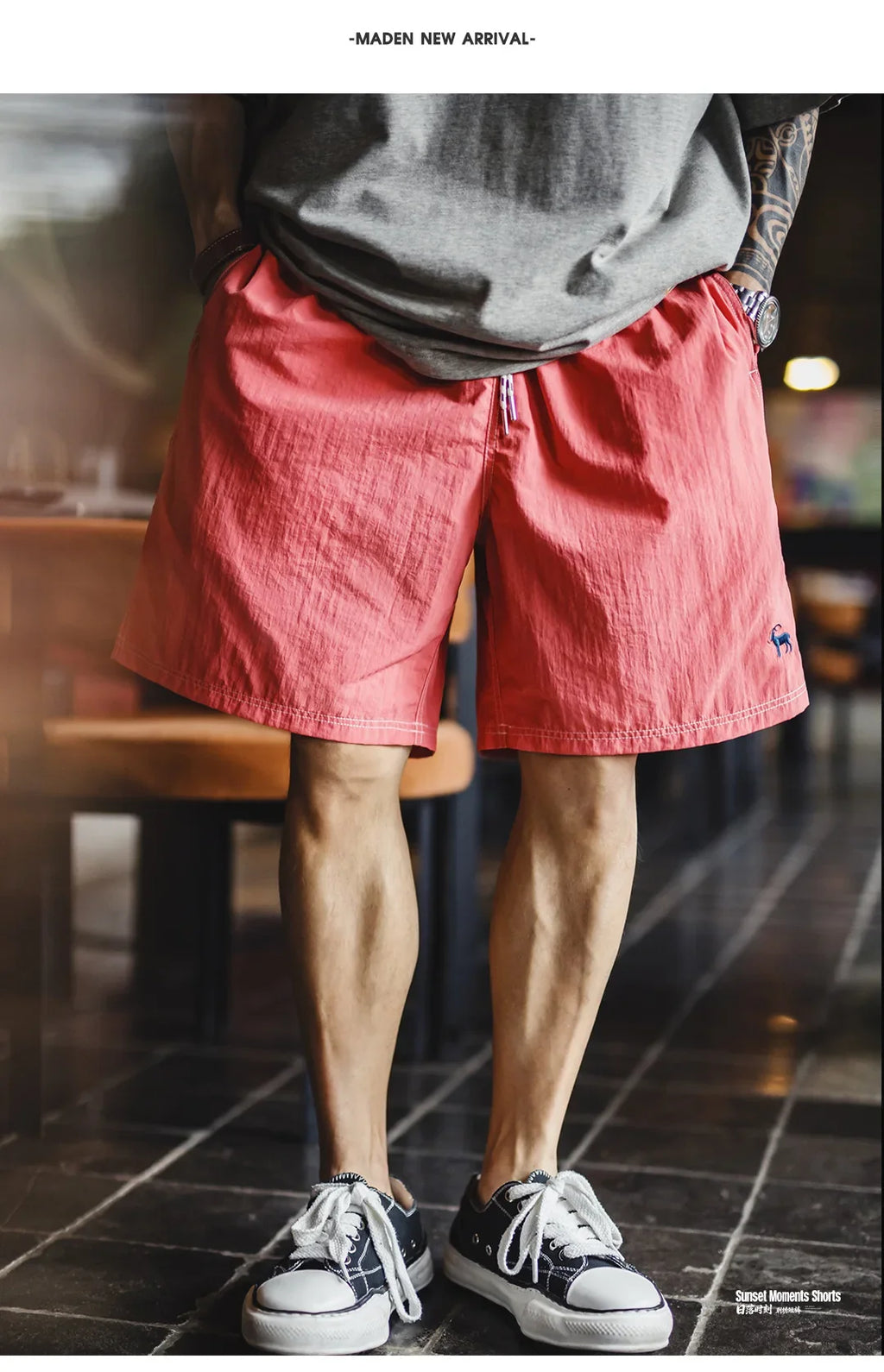 Men's American Retro Embroidered Woven Beach Shorts Lightweight Thin Five Inch Amekaji Style Daily Casual Summer Trousers