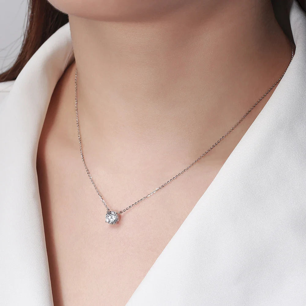 Classic Dainty 925 sterling Silver Princess Cut Solitaire Cubic Zirconia Pendant Necklace for Women Jewelry APN12