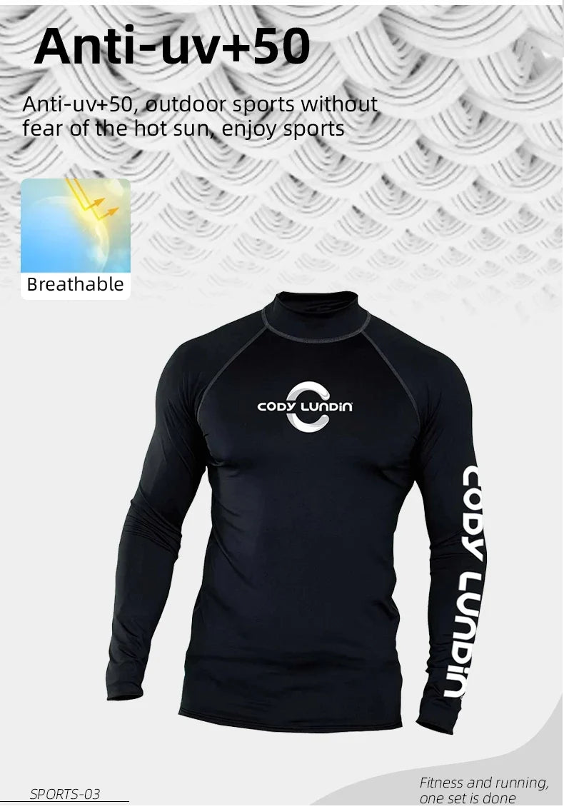 Cody Lundin Men's Long Sleeve Rashguard UPF 50+ UV Protection Fabric T Shirts Lightweight White Compression Gym Surf Swim Shirts