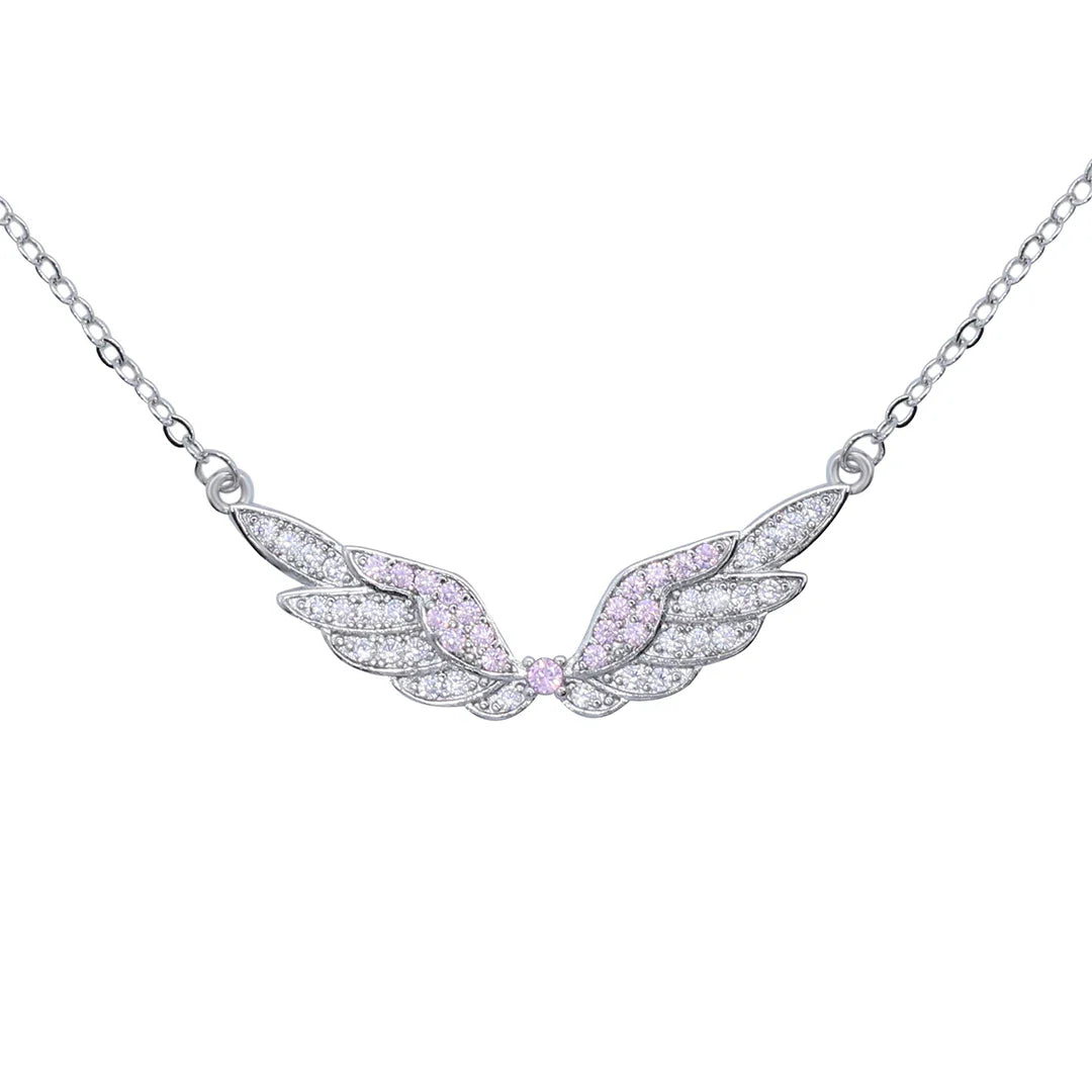 Delicate Women 24K Gold Plated Zircon Angel Wing Chain Pendant Necklace