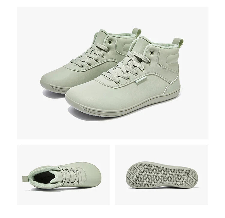 Unisex Winter Barefoot Shoes Womens Men Wide Toe Box Faux Fur Lined Ankle Sneakers Artificial Leather Lace Up Shoes