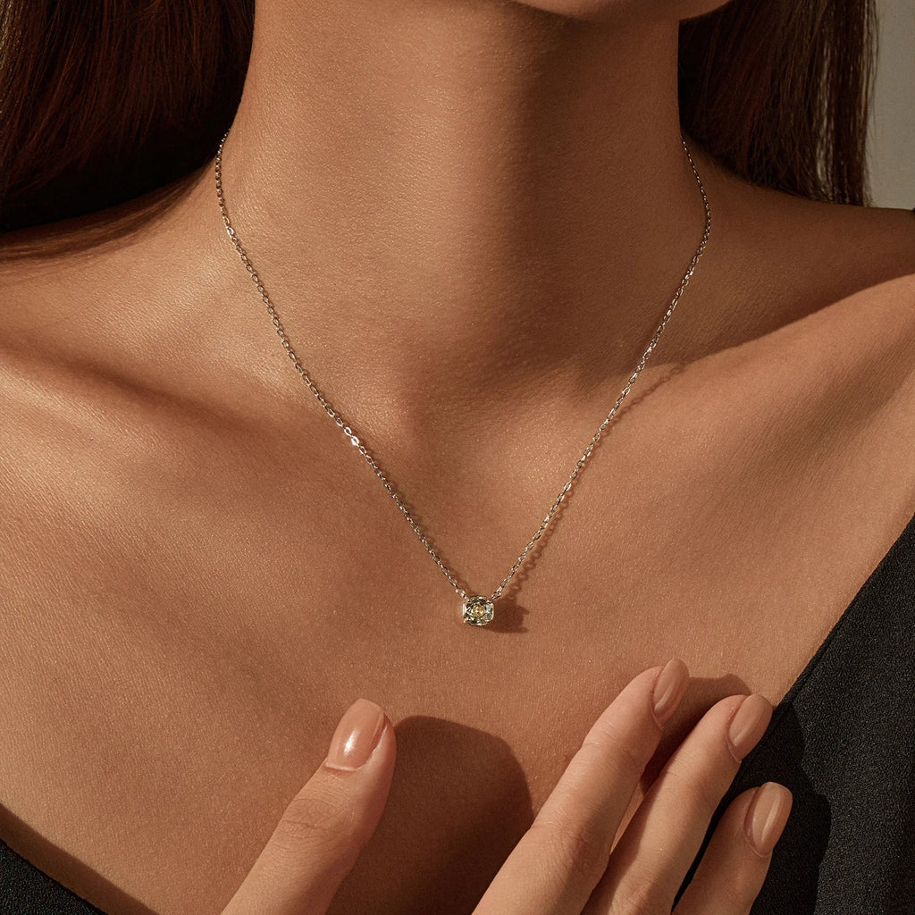 925 Sterling Silver Pendant Necklace Dazzling Light Yellow Rose Cut Zirconia Necklaces For Women Fine Jewelry