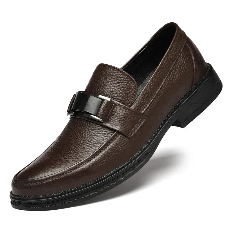 Men's Solid -Color Casual Loafers For Autumn And Winter Comfortable Soft -Soled Business Office Shoe And Metal Buckle Lazy Shoes