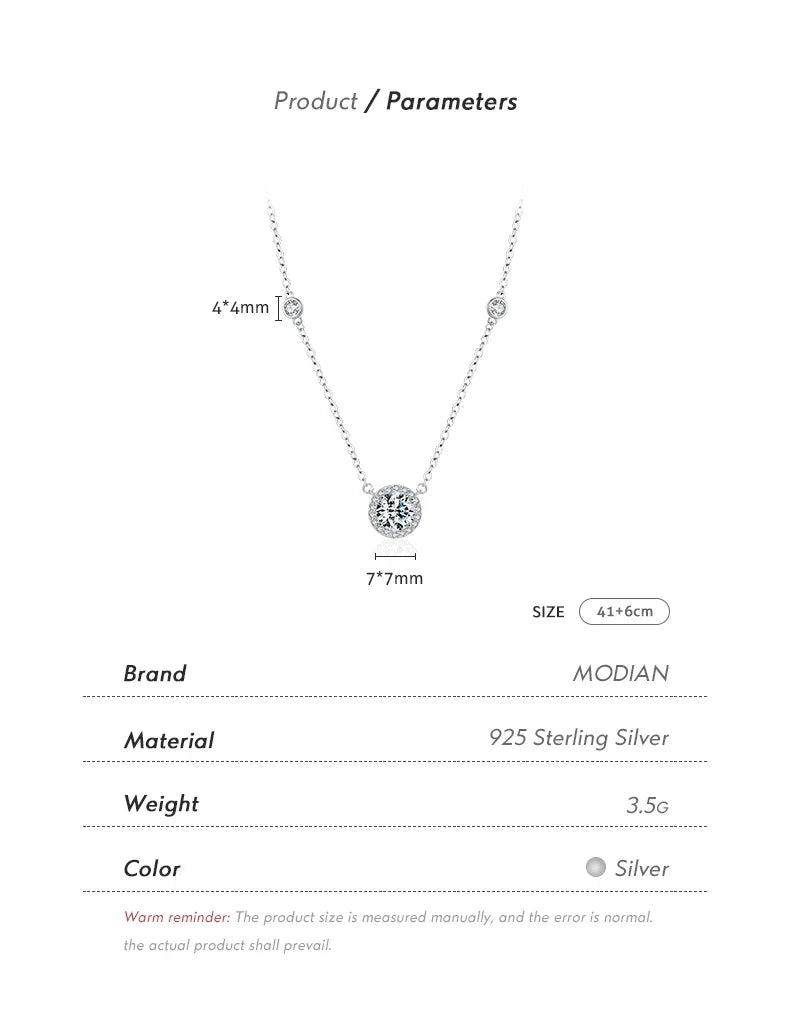 925 Sterling Silver Luxury Round Clear AAAAA Zircon Pendant Necklace For Women Wedding Engagement Bridal Fine Jewelry