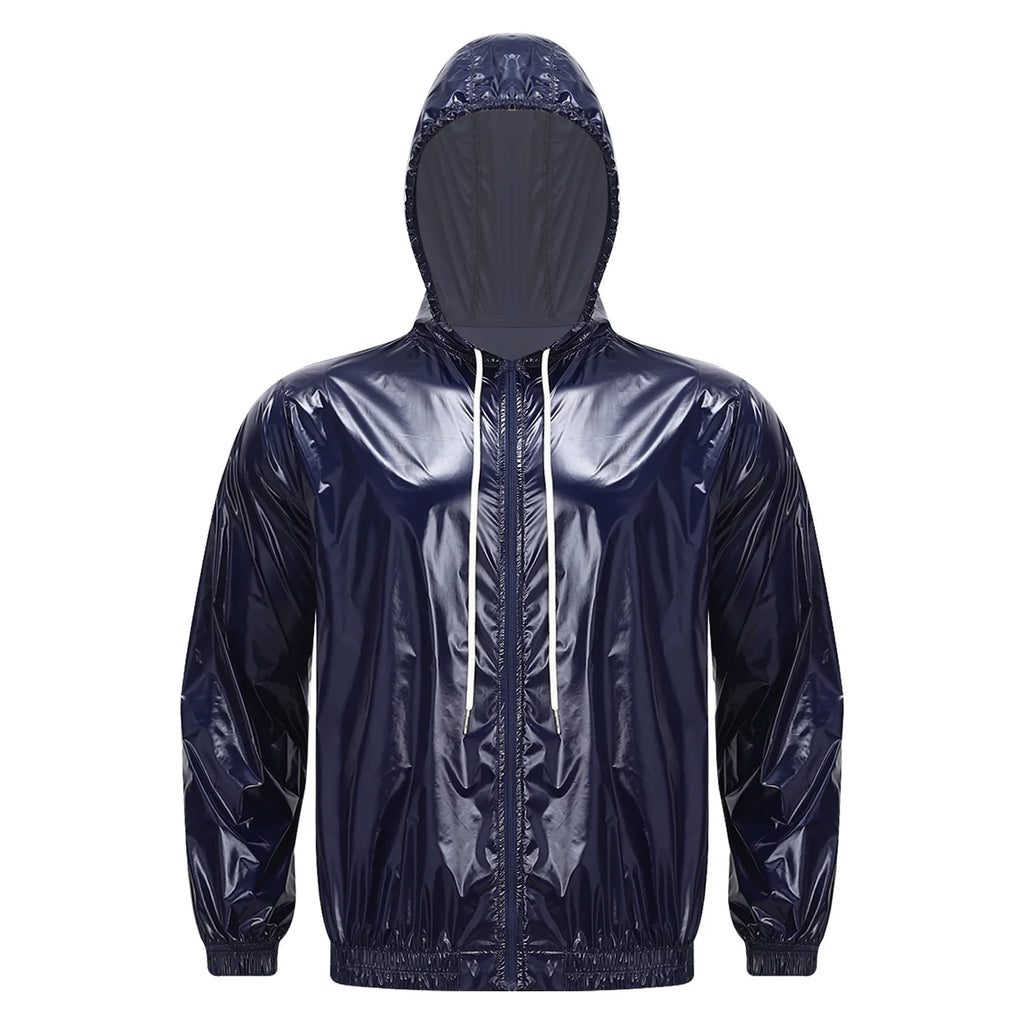 Mens Waterproof Hooded Jacket Tops Breathable Raincoat Waterproof Windproof Outdoor Biking Fishing Jacket Hood Outerwear