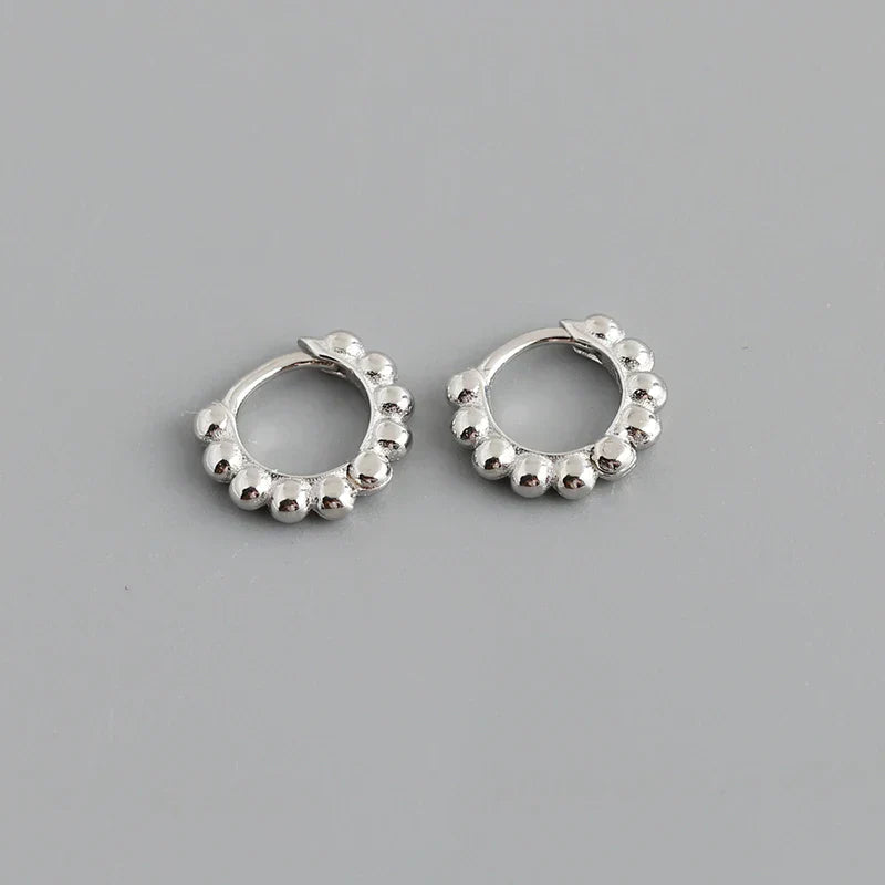 925 Sterling Silver Simple Fashion Glossy Beads Gold Huggies Hoop Earrings for Women Gothic Piercing Jewelry Accessories