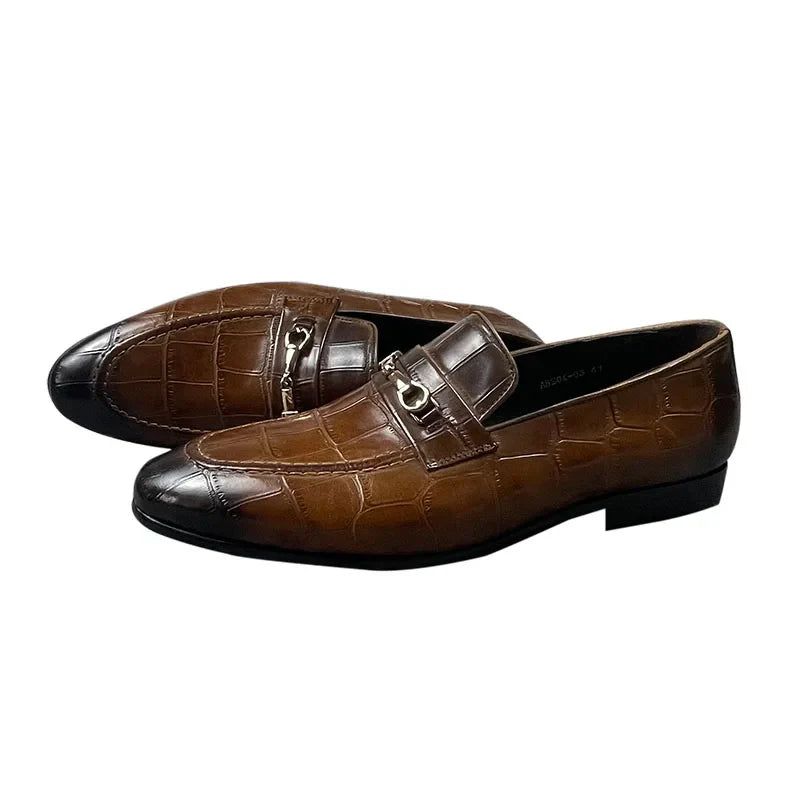 Men's Genuine Leather Loafers|Crocodile-Print Slip-On Shoes for Men|Pointed Toe Fashion Footwear|Comfortable Men's Dress Shoes