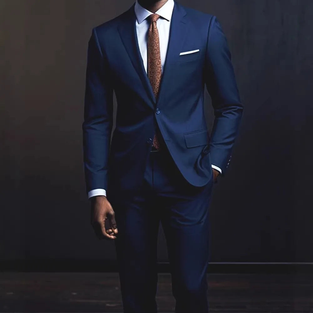 Casual Slim Fit Wedding Groomsmen Suit Set Men's Business Cotton Blend Fashion Urban Two Piece Suit Lightweight Autumn Wear