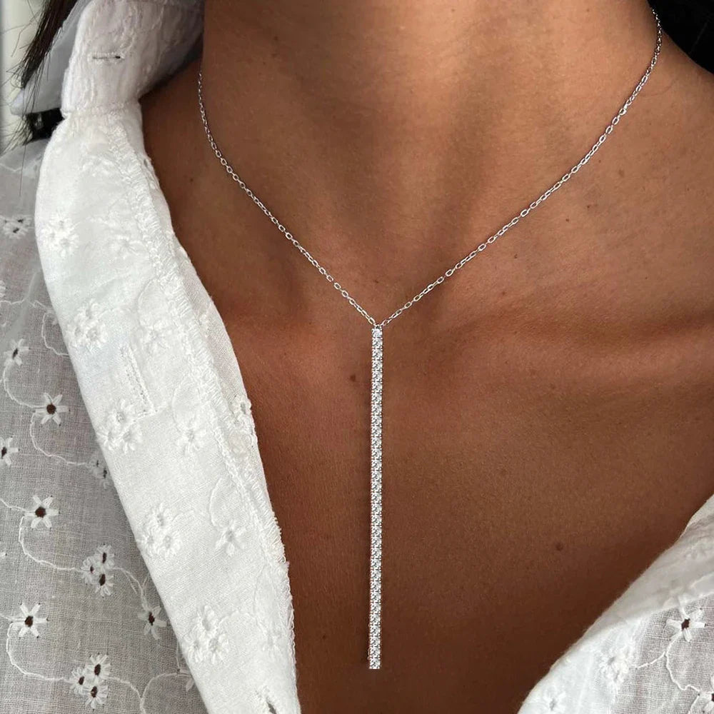 2mm Moissanite Diamond Lariat Tennis Necklace for Women Y-Type Long Tassel Drop NeckChain S925 Sterling Silver Pendant Necklace