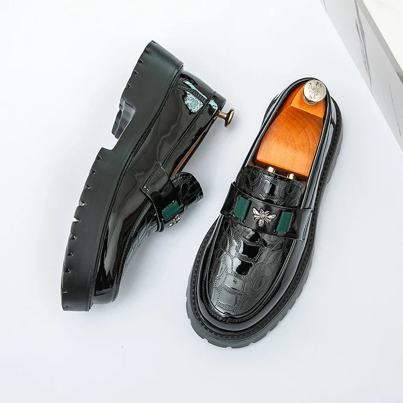 2026 Fashion Bee Design Men's Leather Shoes Thick Sole Luxury  Slip On Loafers Comfort Fashio Business Party Formal Dress Shoes