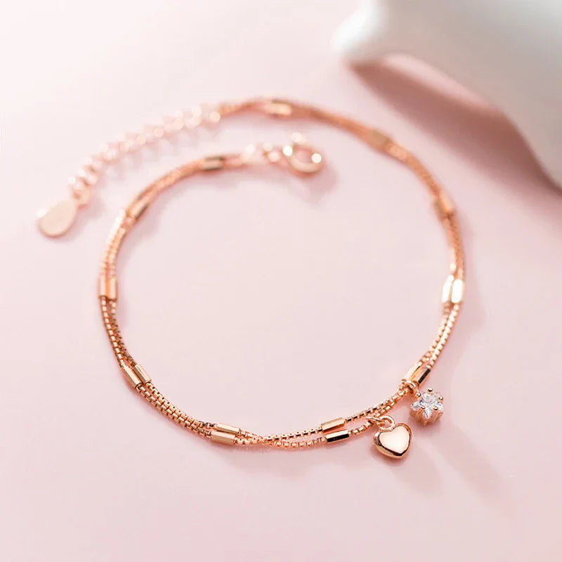 Fashion Shiny CZ Stars Love Hearts Sterling Silver 925 Bracelet for Women Luxury Wedding Engagement Fine Jewelry Gift