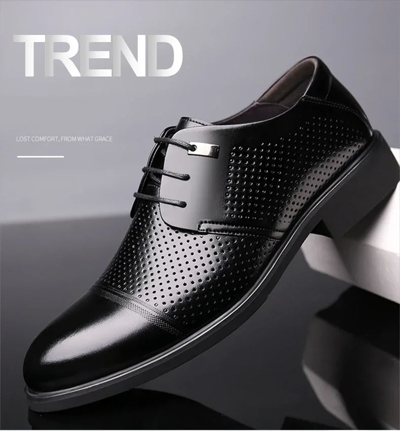 Height Increasing Shoes Man Hollow Breathable Taller Elevator Shoes 6CM Invisible Insole for Daily Men Heighten Wedding Shoes