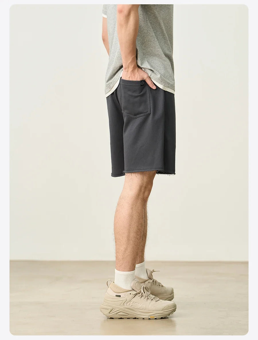 2025 Summer New Oversize 390gsm Drawstring Shorts Men  Raw  Hem Athletic Sports Runinng Shorts