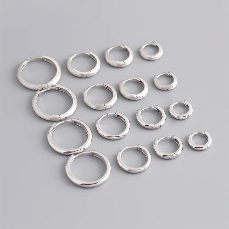 925 Sterling Silver Simple Matte Bohemian Round Ear Buckle for Women Punk Unisex Rock Hoop Earring Jewelry Accessories