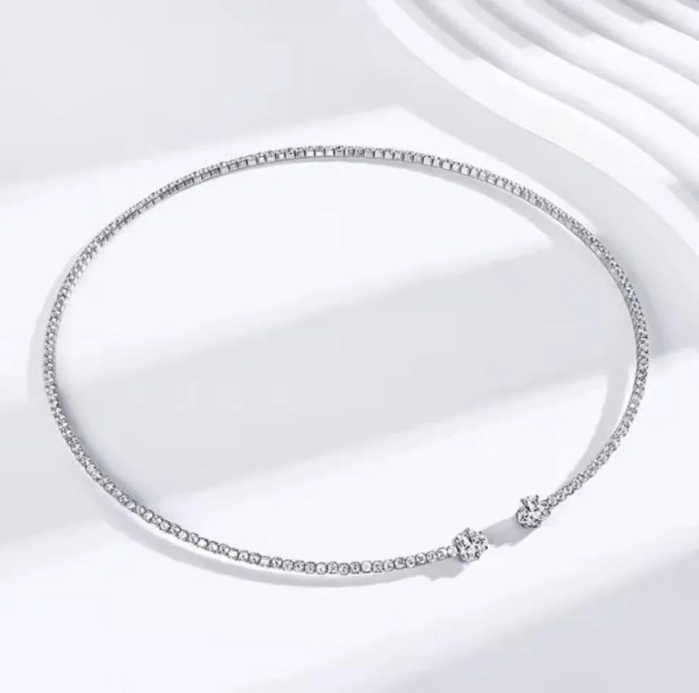 1.6cttw Heart Shape Moissanite Diamond Open Choker Necklace for Women S925 Silver Plated 18k Gold Bridal Collar Tennis Necklace