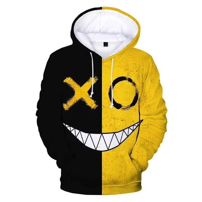 XOXO نمط تريند شيطان وجه مبتسم مطبوع ثلاثي الأبعاد هودي سويت شيرت للرجال والنساء أزياء كاجوال مضحك بلوفرات هيب هوب هوديز