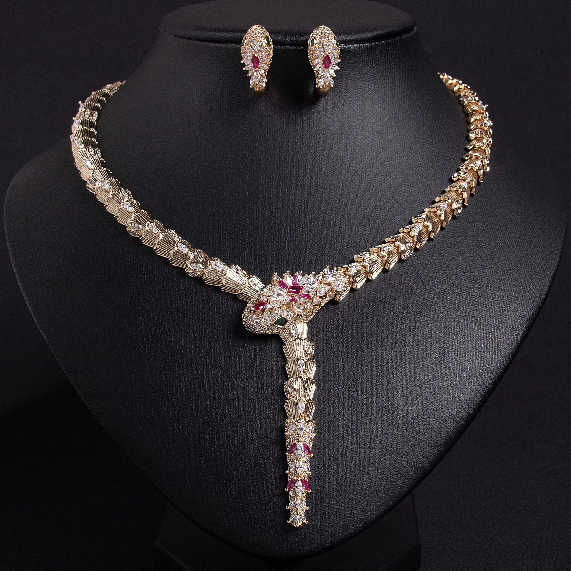 Fashion Micro Zircon Serpentine Snake Necklace And Earring Jewelry Set for Women Elegant Banquet High Spirit Accessory Combo