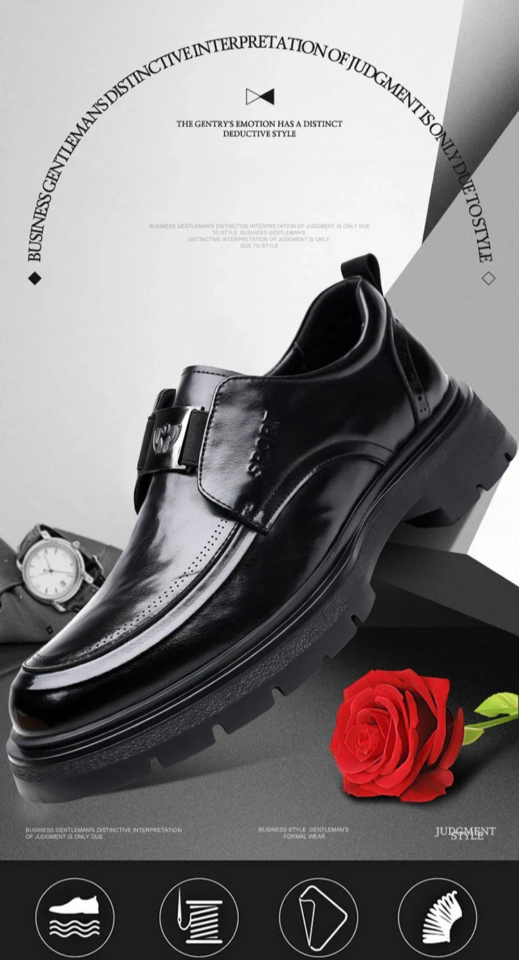 Spring Autumn New Increase Leather Shoes for Men Black Business Casual Platform Shoes Male Fashion High Quality Dress Shoe Man