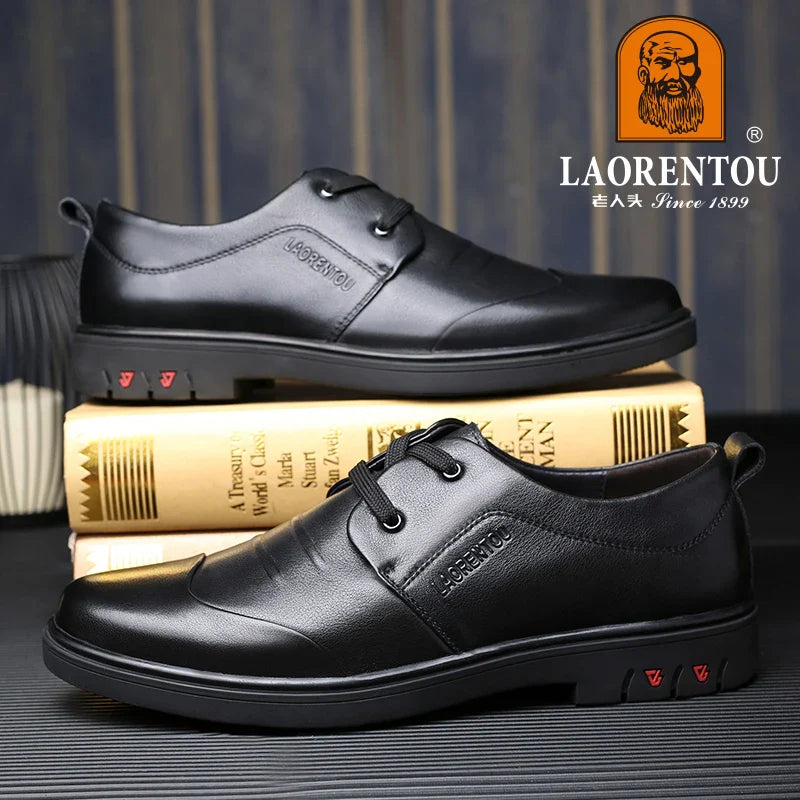 LAORENTOU men's business casual leather shoes, genuine leather, breathable Korean casual men's shoes, thick soles 83581