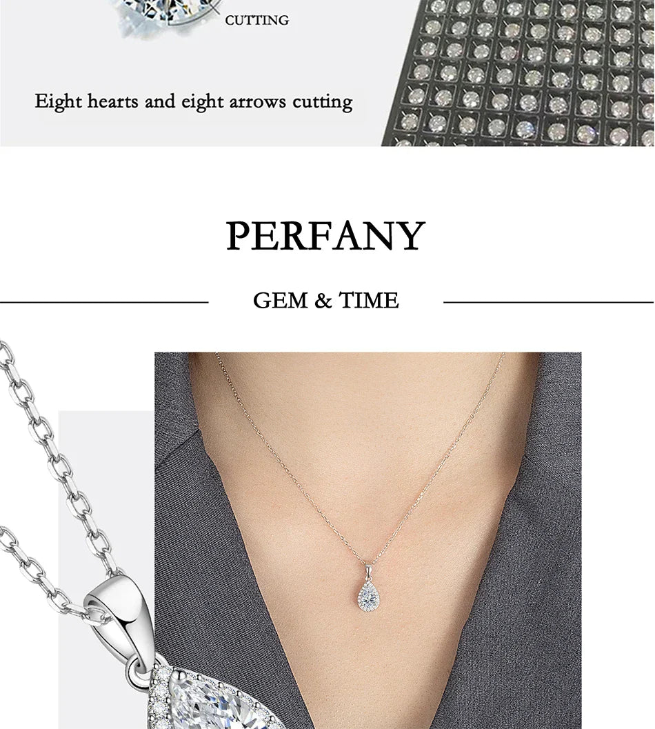 1CT Pear Cut Moissanite Necklace for Women S925 Pure Silver Sparkling Diamond Pendant Luxury Jewelry Party Gift
