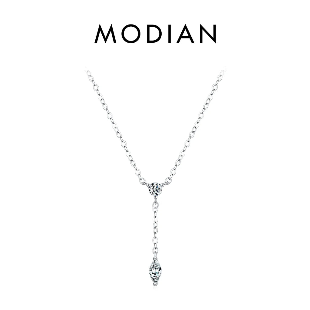 925 Sterling Silver Dainty Y Shape Round & Rhombic Fashion Pendant Necklace For Women Chain Necklace Trendy Jewelry Gift