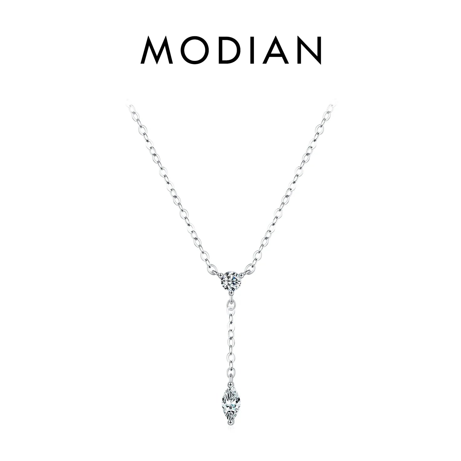 925 Sterling Silver Dainty Y Shape Round & Rhombic Fashion Pendant Necklace For Women Chain Necklace Trendy Jewelry Gift