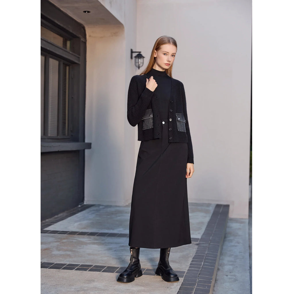 Women 2026 Autumn and Winter Denim V-neck Dress Knitting Cardigan Mock Neck Modal Shirt