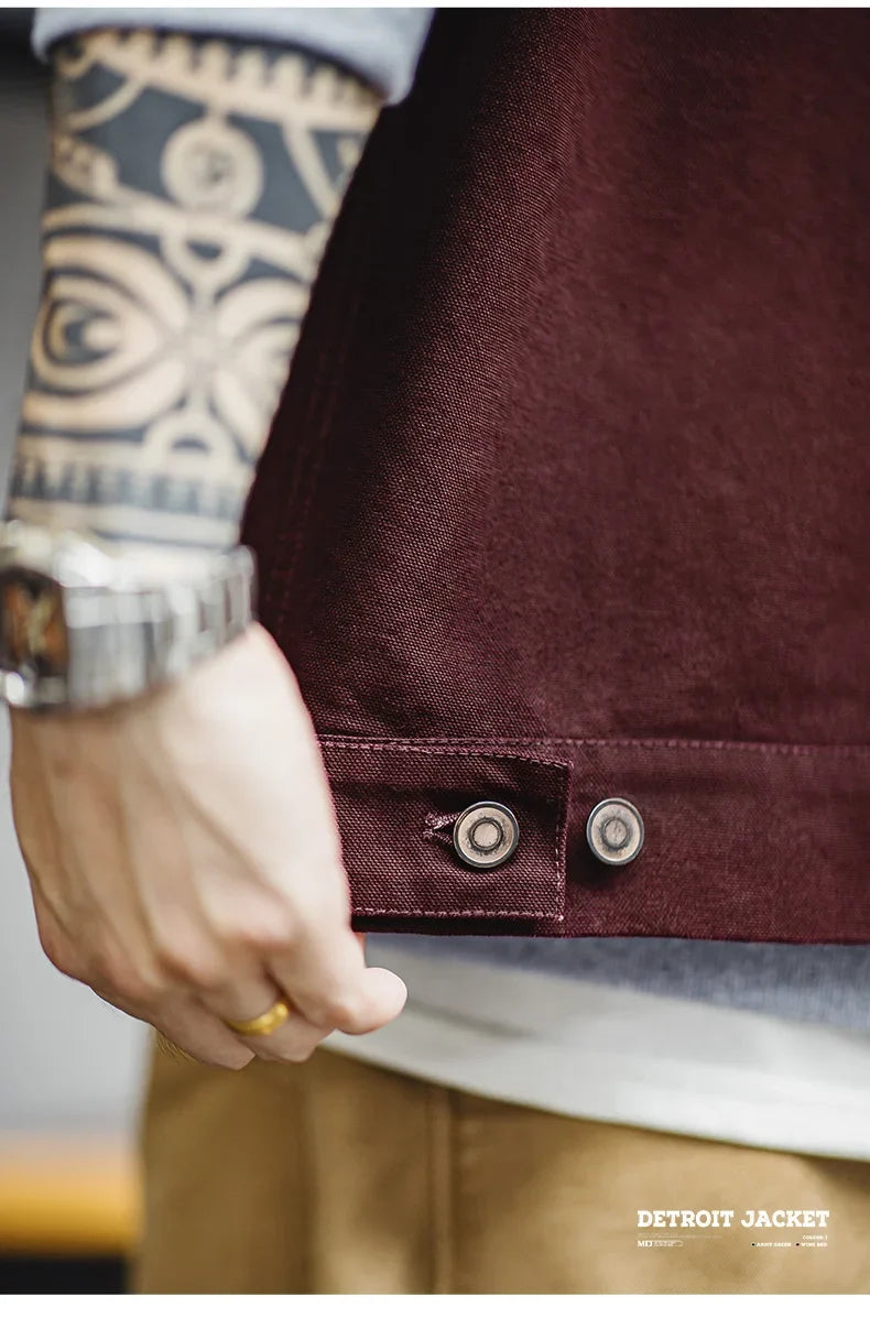 Retro Heavyweight Canvas Detroit Jacket Corduroy Collar Hunting Short Zip-Up Jacket with Pockets Men's Autumn Outerwear