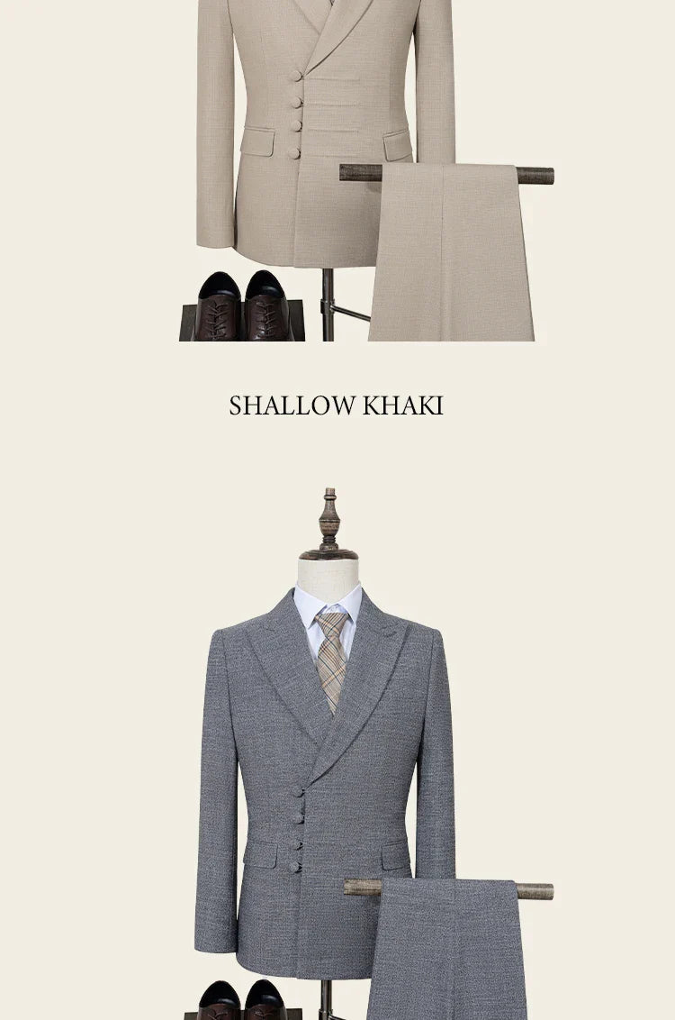 Elegant man suit for wedding grey Slim Fit Double Breasted Multiple buttons Casual Business man 2 piece party outfit