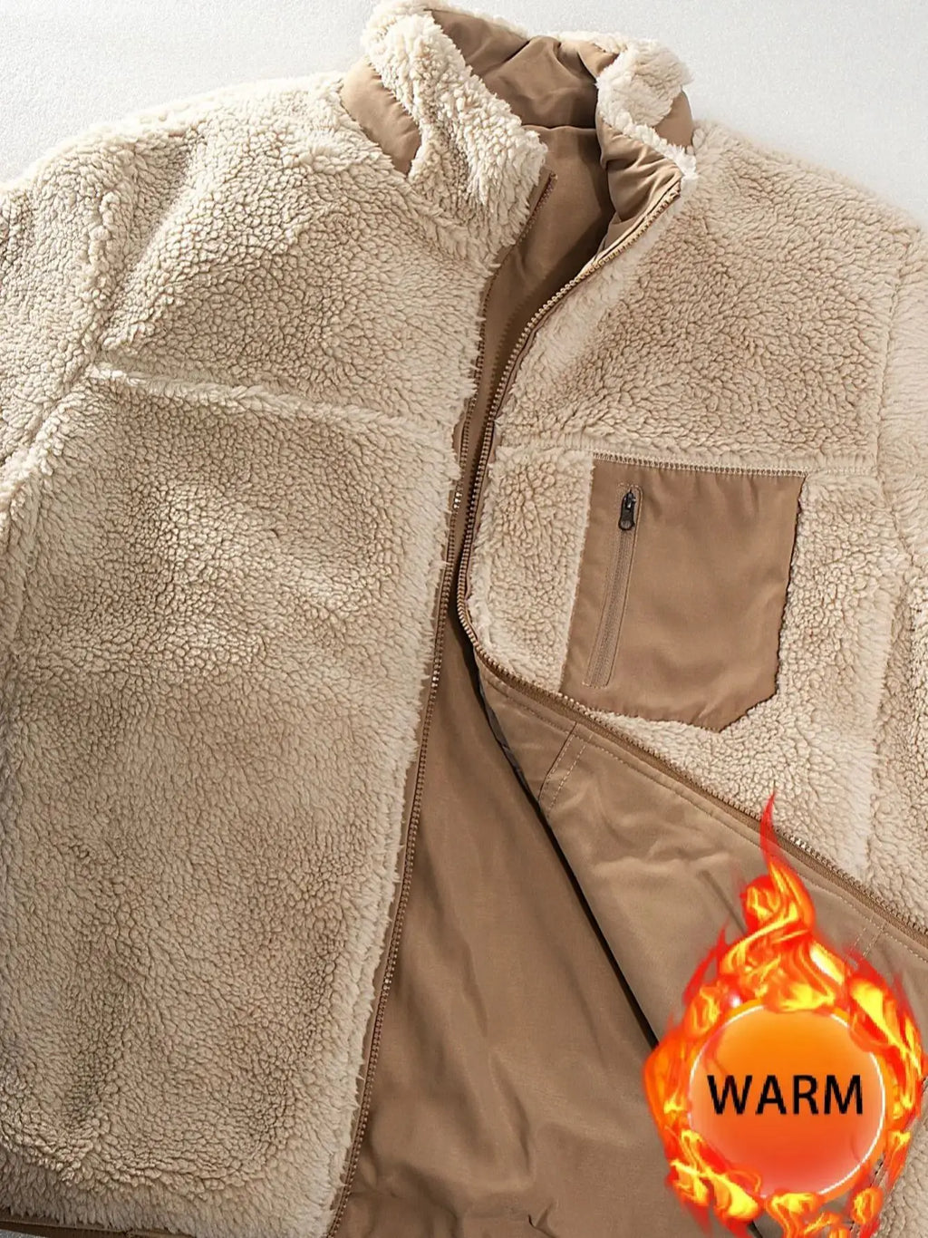 Men's Fleece Jacket Winter Thickened Coat Casual Stand Collar Daily Wear for Outdoor Activities Man Fur Outerwear Menswear