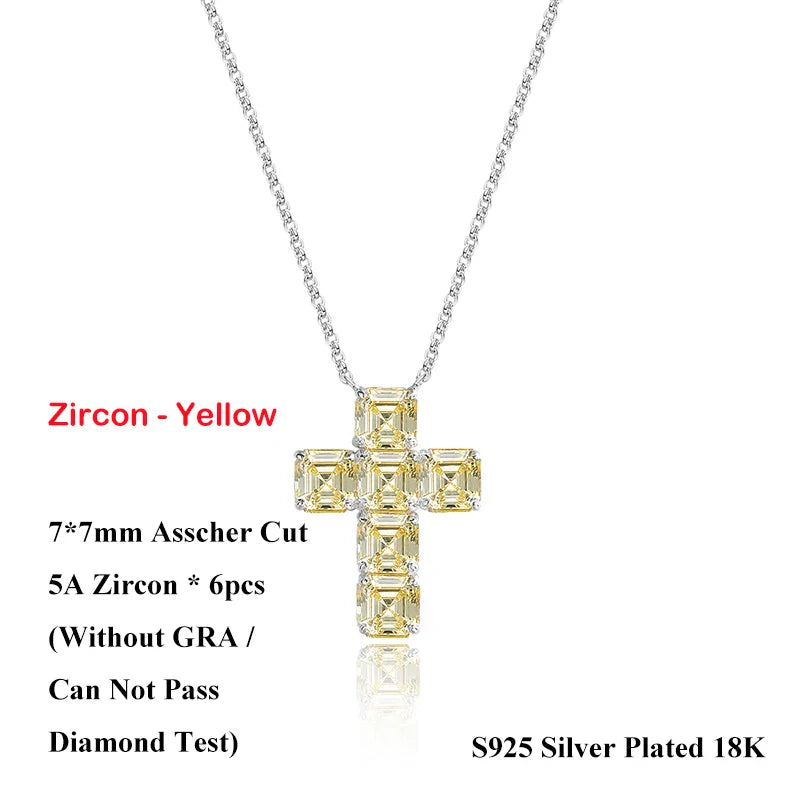 Luxury 12cttw Full 7*7mm Asscher Cut D Color Moissanite Pendant Necklace for Women S925 Silver Pass Diamond Test Neck Chain