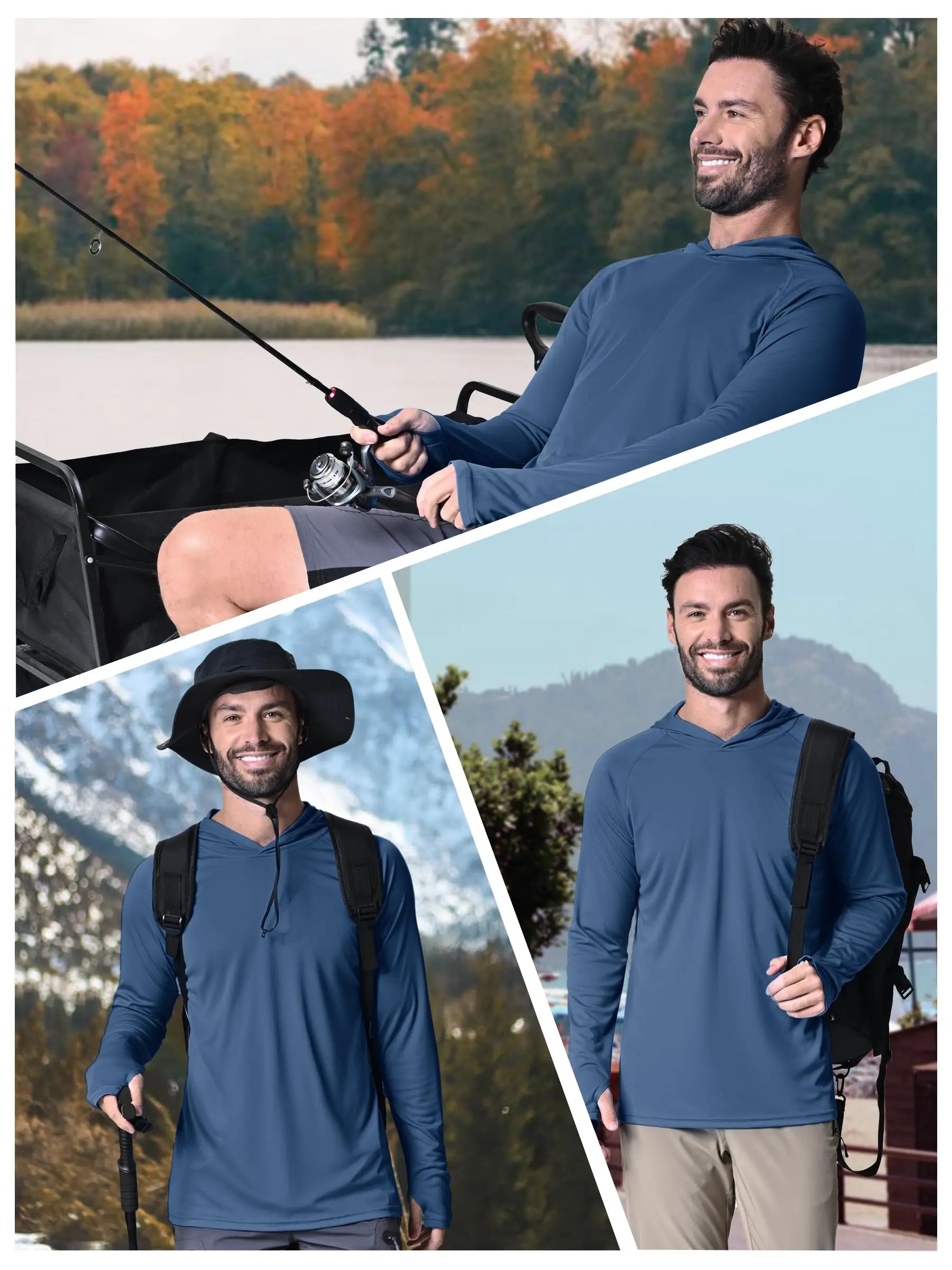 Sun Protection Shirts Mens Long Sleeve Hoodie Casual UV-Proof T-Shirts Breathable Lightweight Quick Dry T shirts Swim