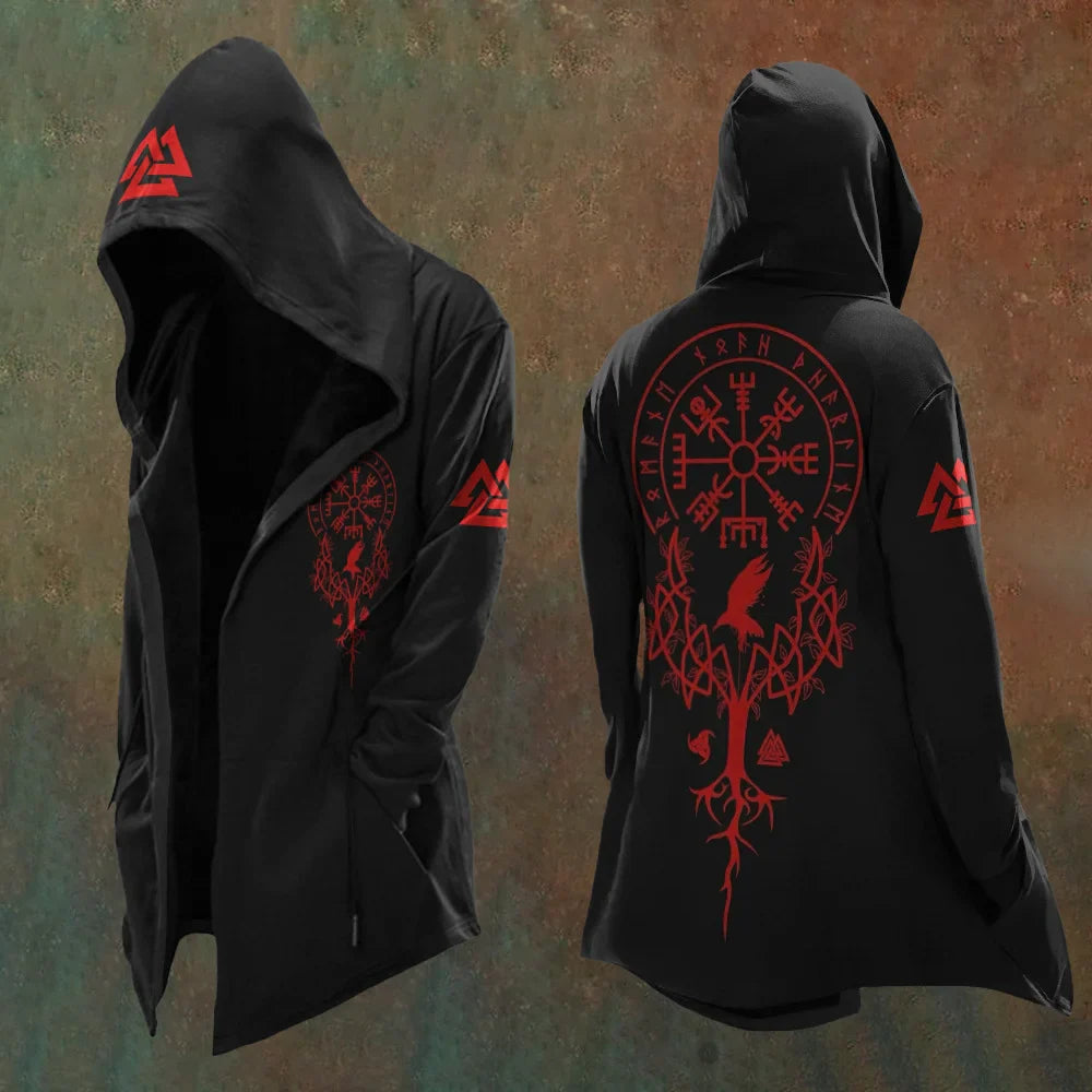 Men’s oversized 3D cosmic print hooded trench coat, abstract retro style, spring/fall, M–XXL