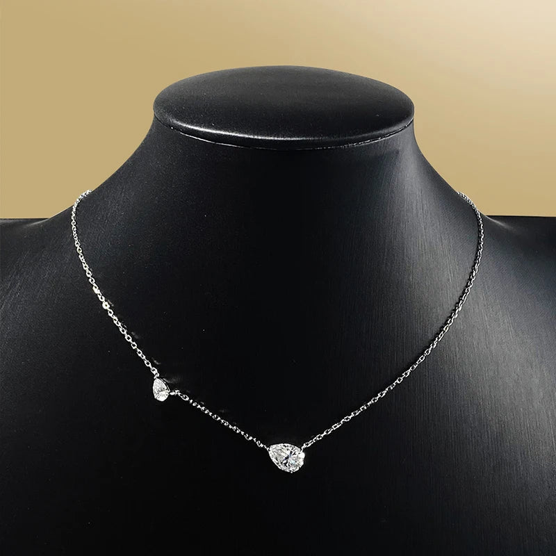 2.5CTTW Pear Cut All Moissanite Necklaces for Women 2 Gems Pendant Lab Diamond Pure 925 Sterling Silver Chain Plated 18k