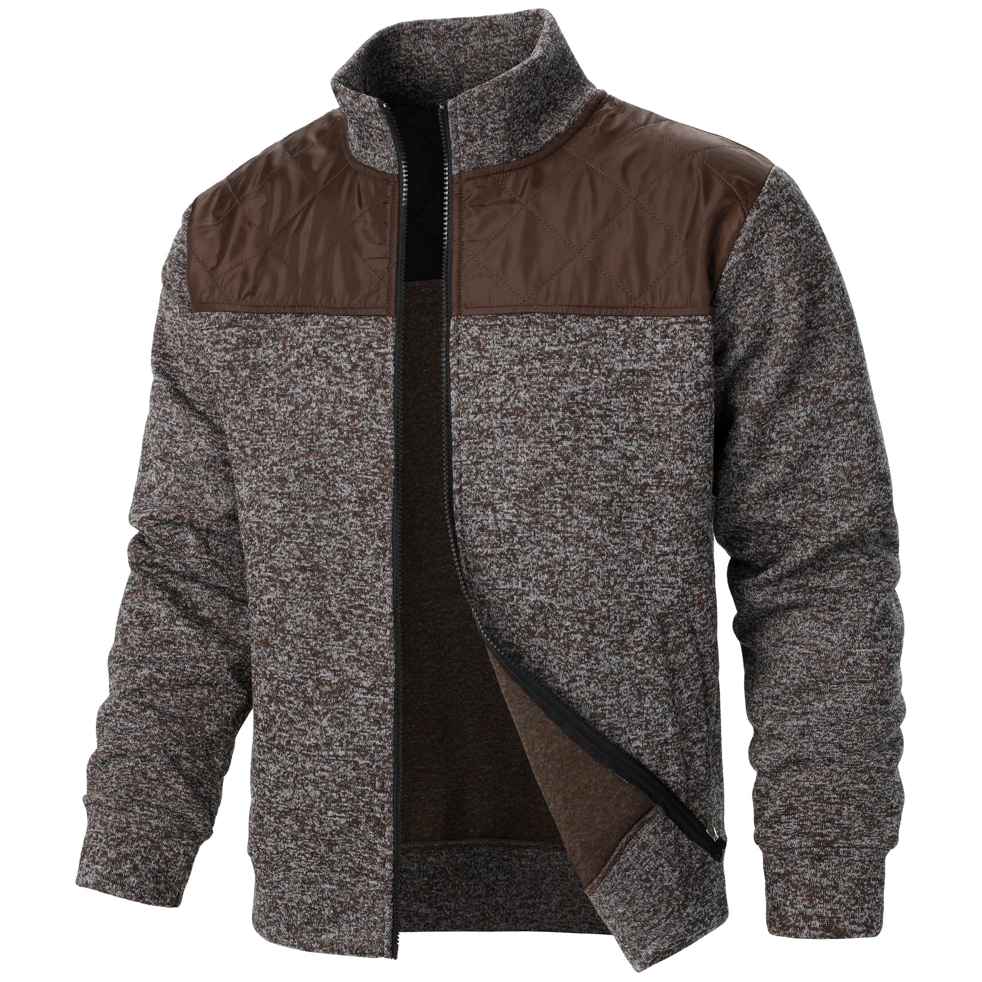 Autumn/winter men's stand-up collar striped check zipper sweater coat with color