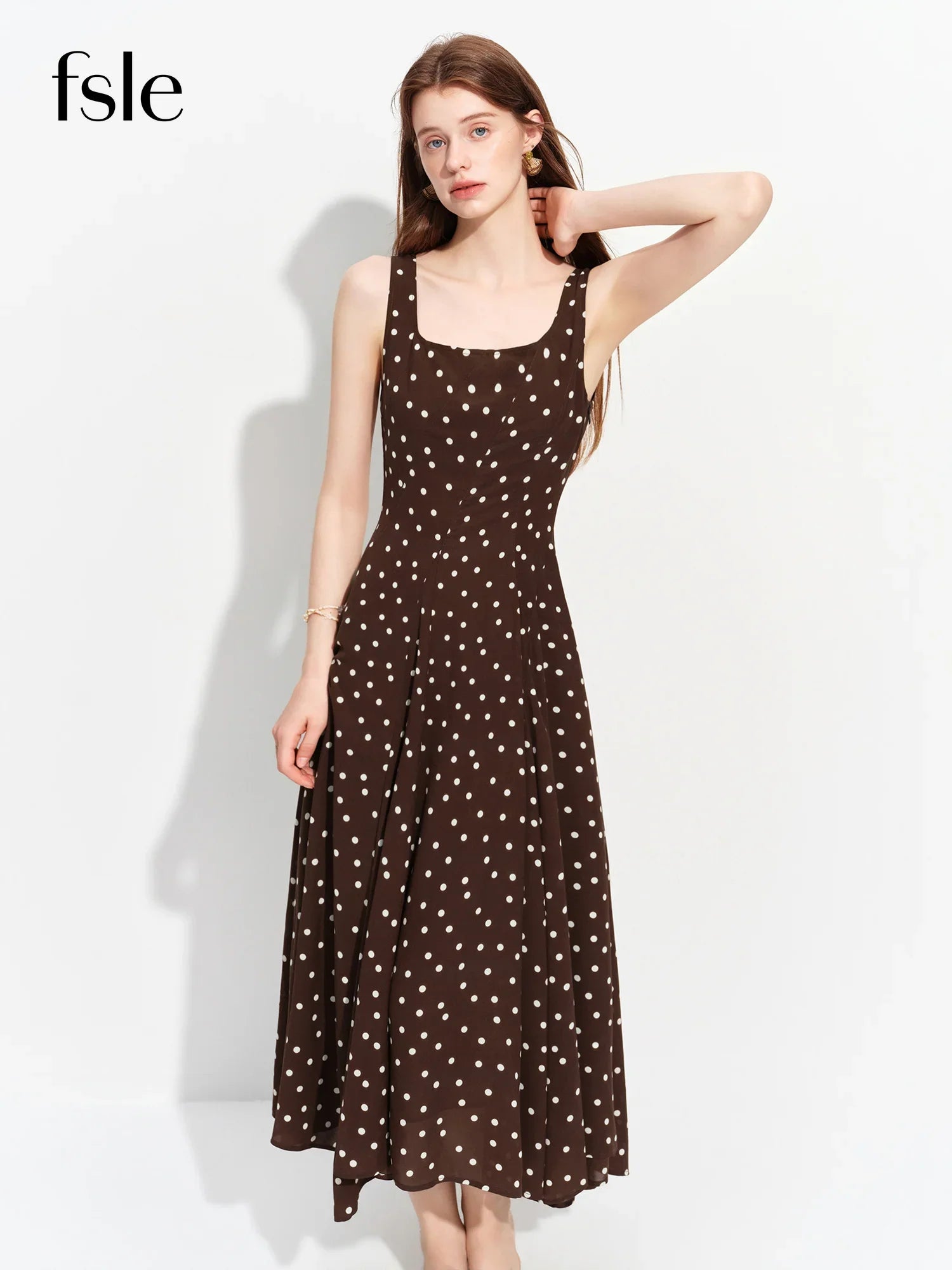 2026 Summer Women's Square Neck A-Line Midi Dress, Sleeveless Waist-Cinching Flowy Maxi for Minimalist Quiet Luxury Style