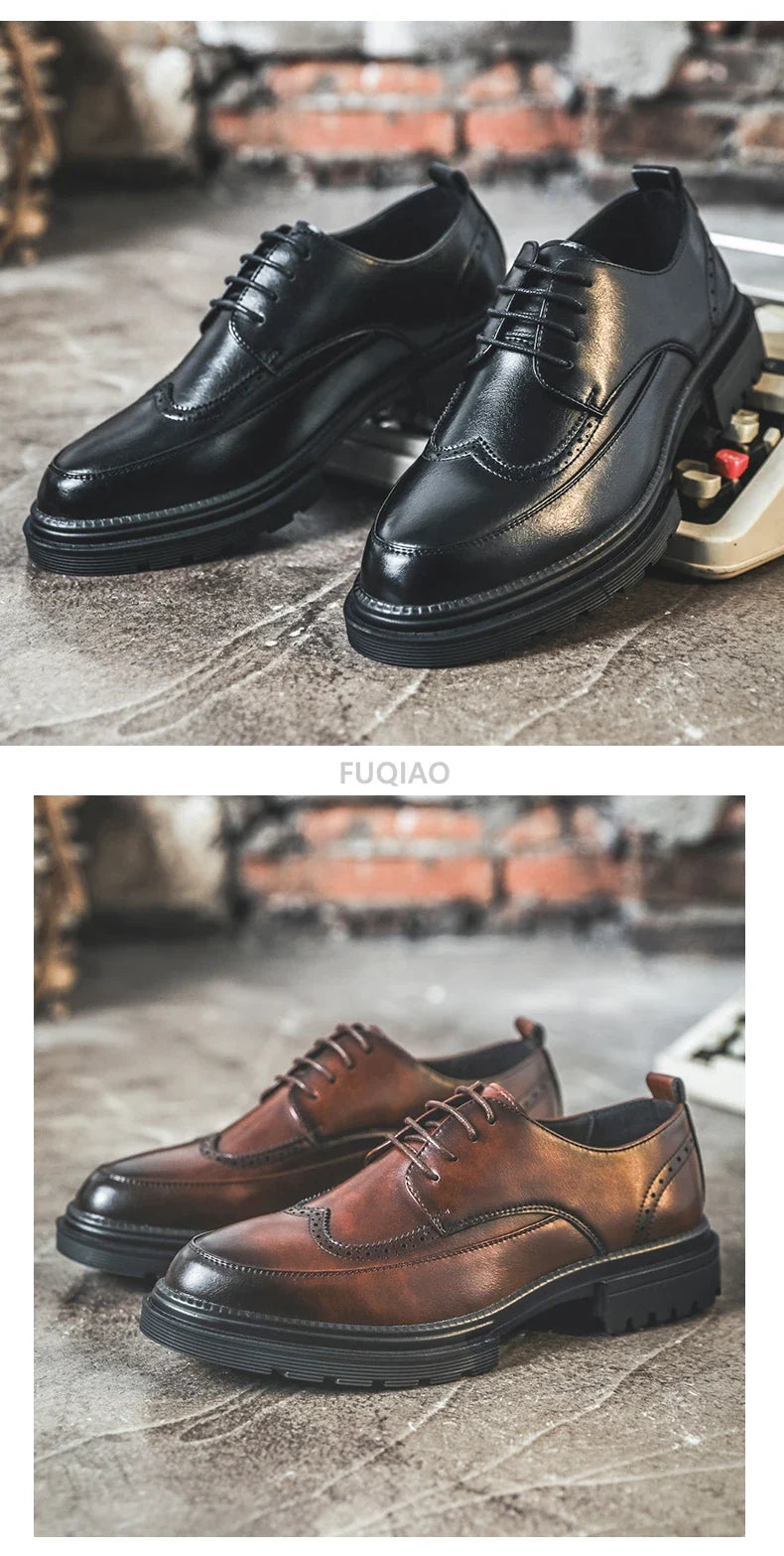 Big Size Men Height Increaseing Dress Brogue Shoes Gentleman Suit Elevator Shoes Oxford Invisible Heel 4/7/9CM Wedding Man Shoes