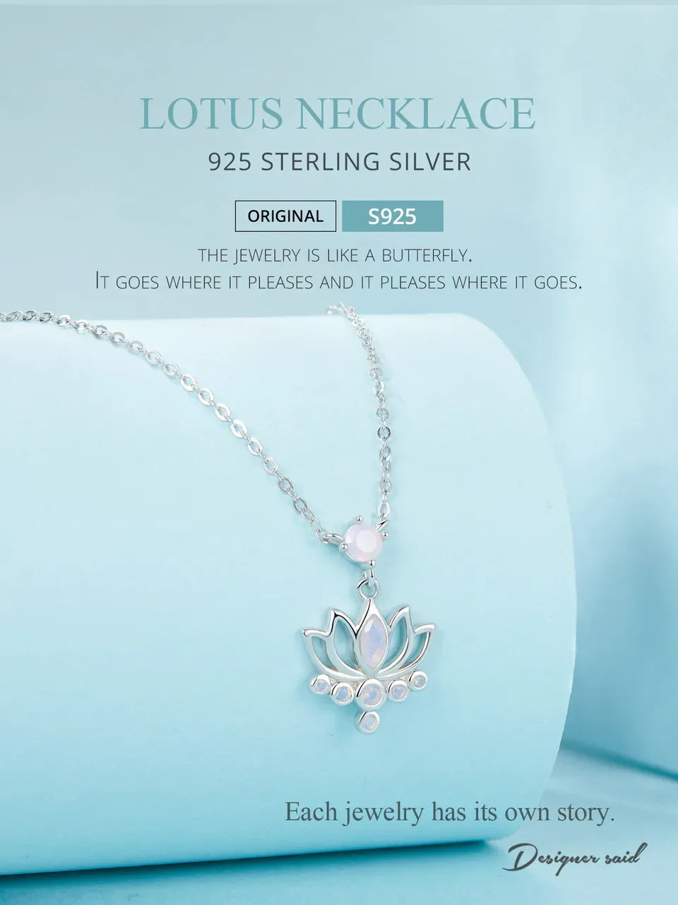 925 Sterling Silver Lotus Pendant Necklace Pink Opal Flower Neck Chain for Women Engagement Birthday Fine Jewelry Gift