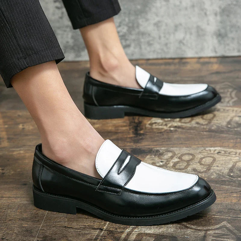 Italian Luxury Brand Loafers Men's Black and White Color Leather Shoes Slip-on Fashion Soft-soled Casual Shoes Wedding Moccasin