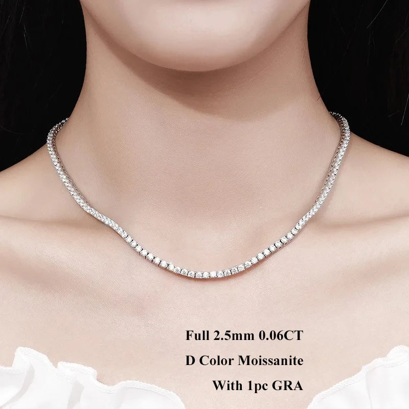 Real 2.5/3/4/5mm Full Moissanite Tennis Necklace for Women 925 Sterling Silver Diamond Neck Chains Necklaces Fine Jewelry