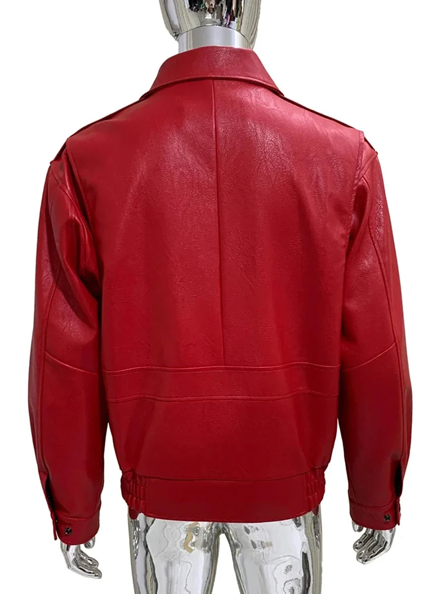 Spring Autumn Cool Handsome Short Yellow Soft Pu Leather Jacket Men Turn-down Collar Luxury Designer Clothes 2025