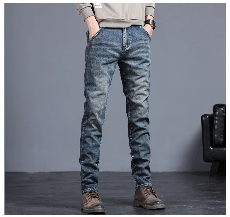 2026 Spring New Jeans Men's Slim Fit Straight Pants ClassicTrendy Retro Casual Long Pants Men's Korean Version Trousers