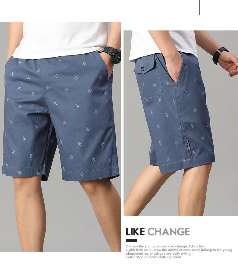 Men's Cotton Print Shorts Streetwear Casual Cotton Workwear Summer Breathable Fitness Knee Shorts Sports Shorts Sweatwear 6XL