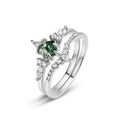 New 6*9mm Moss Agate Ring Set for Women 10k Plated Green Moss Stone Band Wedding Party 100% Real 925 Silver Fine Jewelry