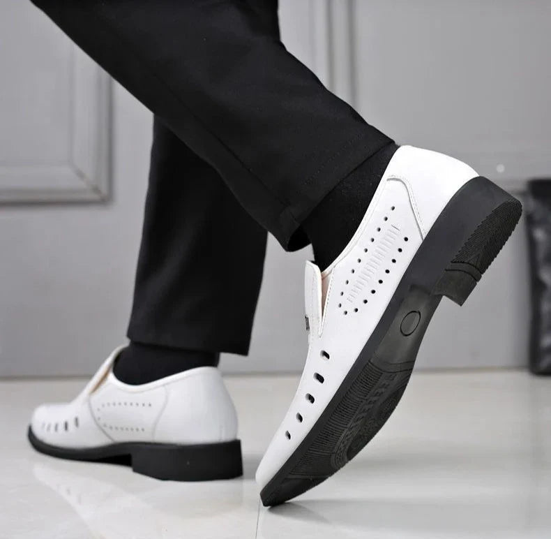 Hollow Breathable in Summer Round Toe Dress Shoes Man Soft Leather Casual Footwear 2025 Style Gentleman New Social Shoe for Men