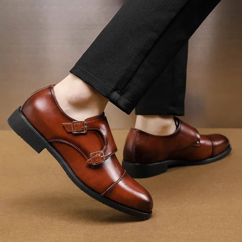 Luxury Brand New Men Casual Shoes Leather Men Fashion Double Buckle Loafers Mens Slip-on Board Oxford Shoes Spring Elegant Flats