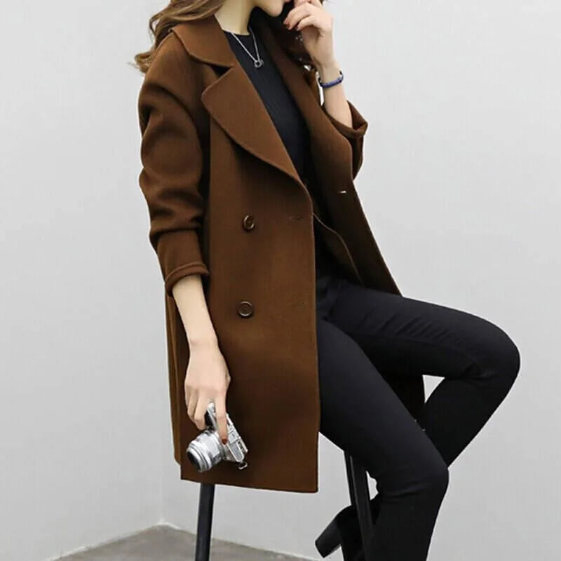 2025 Autumn/Winter New Women's Medium-Length Woolen Jacket Loose-Fit Slimming Double-Row Buttoning Overcoat