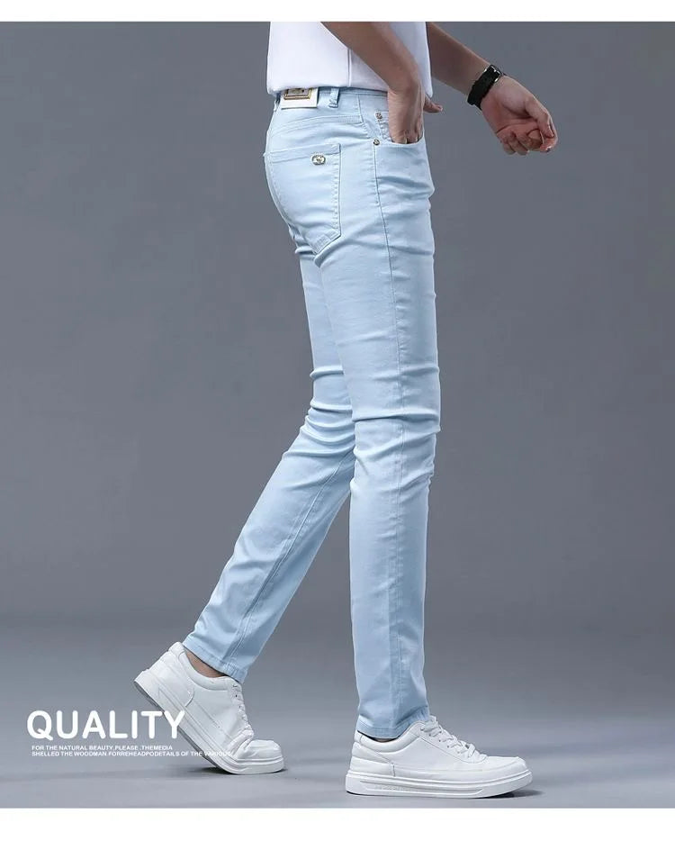 2024 Spring and Autumn New Fashion Solid Color Straight Leg Stretch Jeans Men's Casual Slim Comfortable Breathable Denim Pants