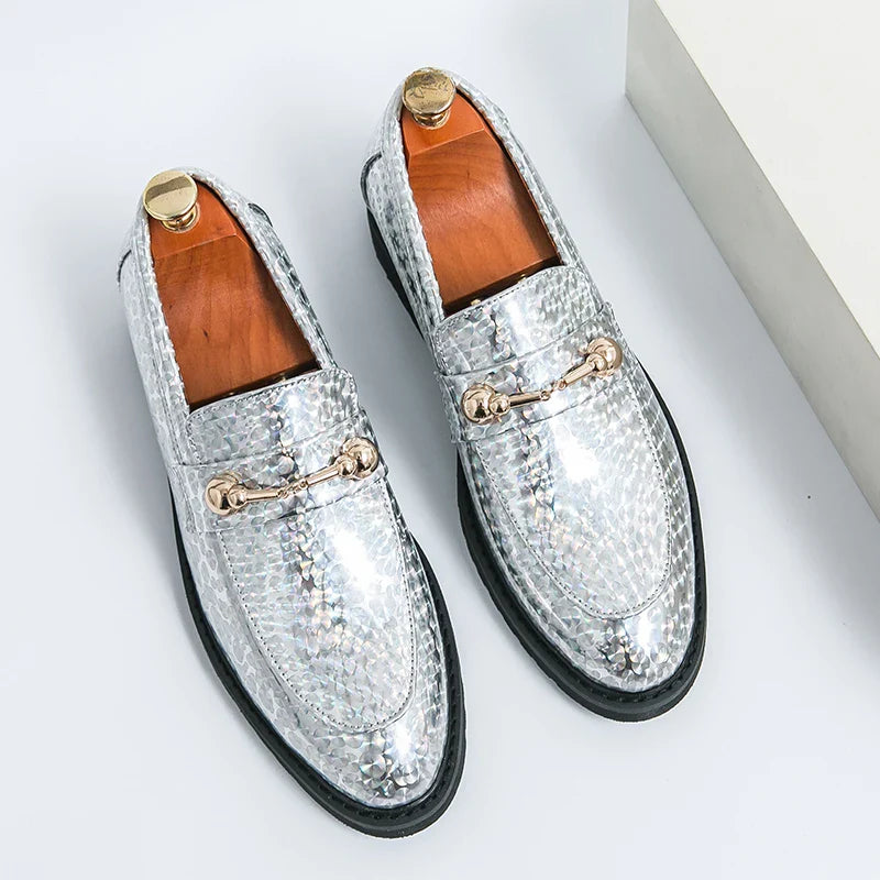 Men's Glossy Leather Shoes European American Luxury Blue High-end Banquet Loafers Commuting Party Dress Formal Shoes Size：38-46