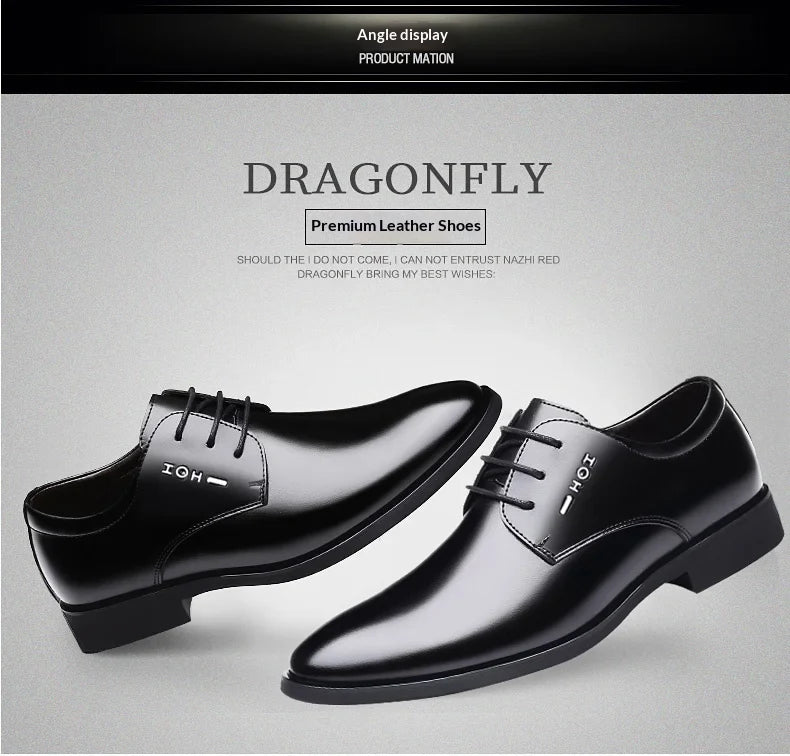 Men Height Increasing Shoes 6cm Inner Lift Black Formal Dress Shoes Lace Up Business Casual Elevator Shoes for Wedding Banquet